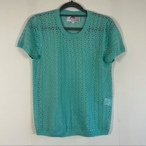 Yoana Baraschi Teal Eyelet Short-Sleeve Crewneck Sweater